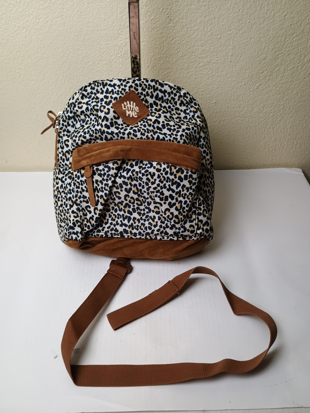 Little Me Leopard Print Mini Backpack with Brown Accents
